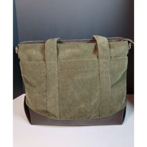 Mossy Green Corduroy Tote Shoulder Bag Travel Weekender Leather Shopper No Strap